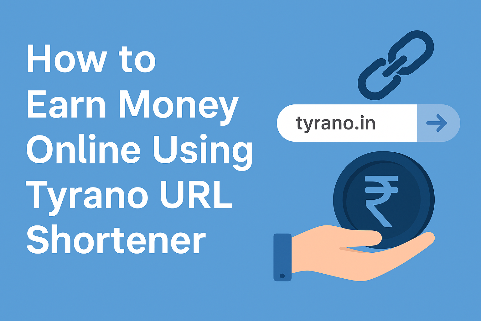 **Image Alt Text:** Illustration highlighting Tyrano as the best URL shortener in India with symbols of link sharing, Indian rupee, and digital growth.